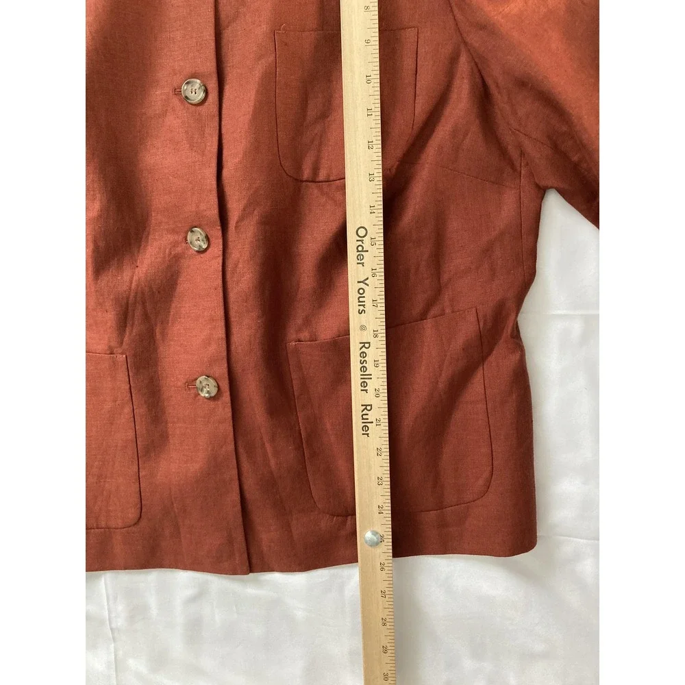 Paradox Jacket Women 20W Brown 100% Linen Button Front Patch Pocket Lined Casual - Picture 10 of 12